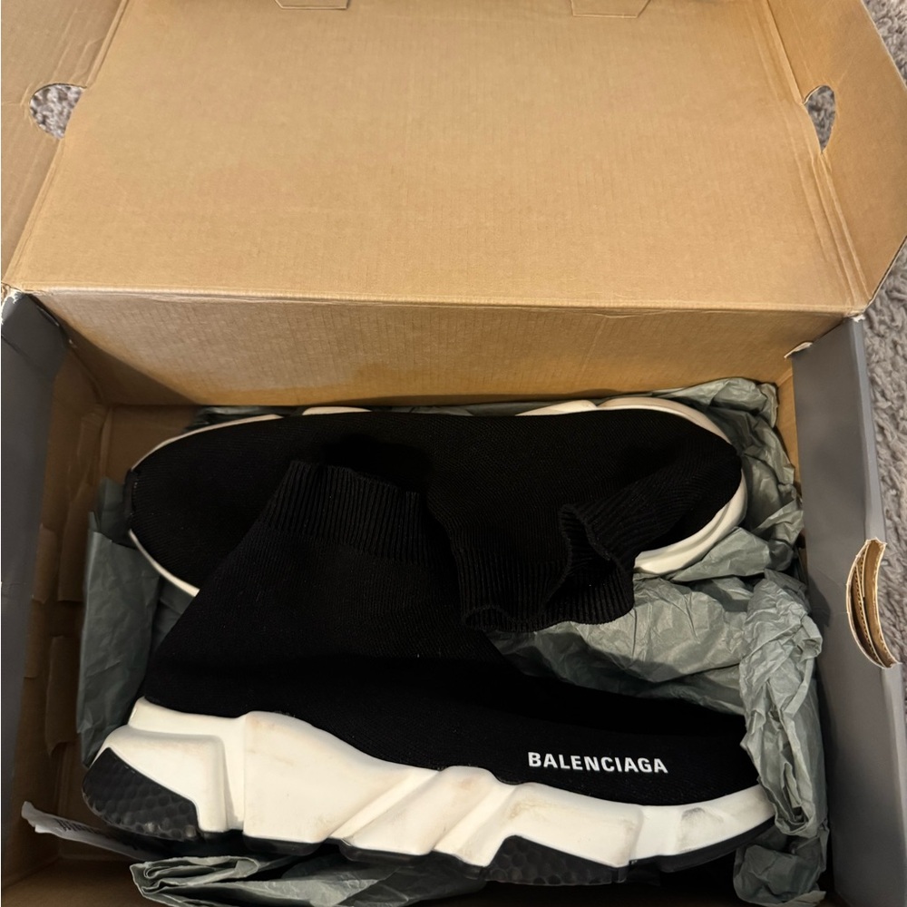 Balenciaga Men's Black and White Sock Sneakers - Picture 5 of 7